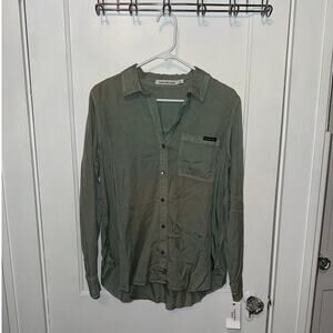 New Calvin Klein Jeans Women's Button Down Sage Acid Wash Shirt size M